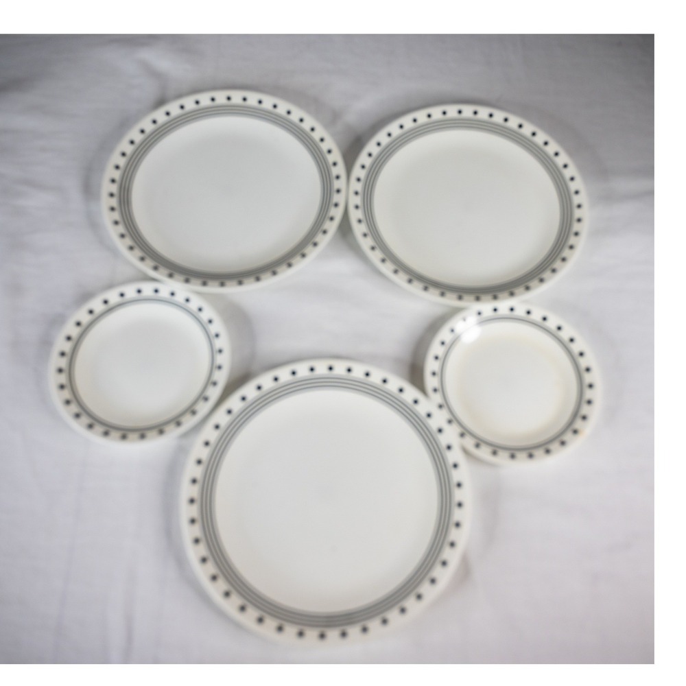 Corelle City Block Plate Set 5pc White Black Geometric Good Vitrelle USA